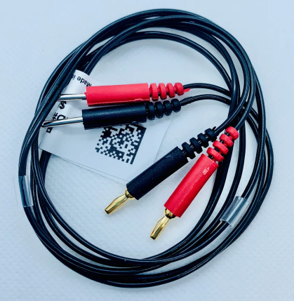 W185 - Mini Gold Bananas To Dual Tens Pins - 36" Length - Dual .080" Pins Red/Black Combo