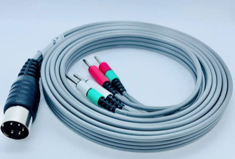 W86 - Hakomed and Nemectron Compatible - 5 Pin Position B DIN to 4 Black Pins with Shrink - 72" Grey Cable