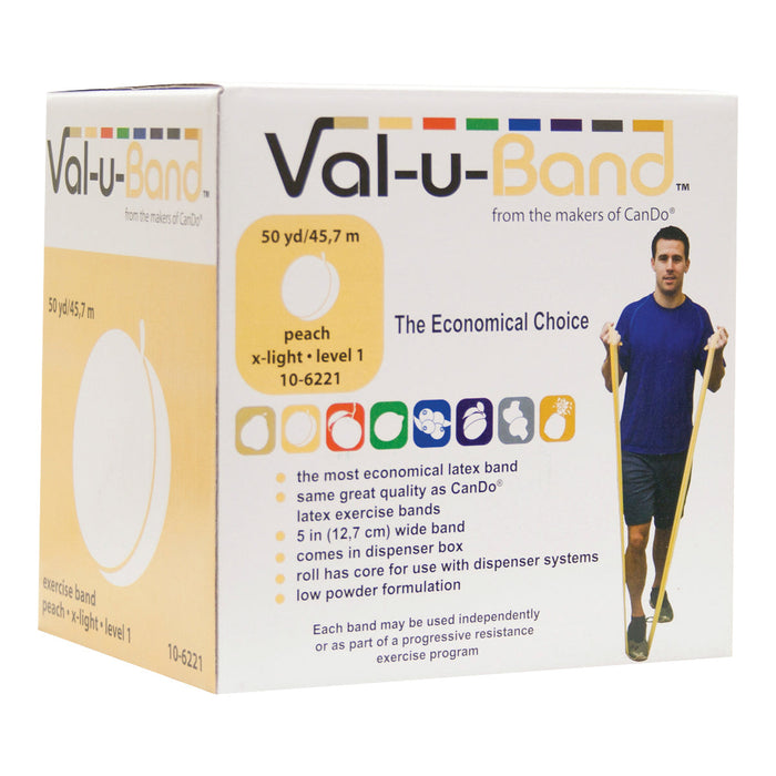 Val-u-Band Low Powder Exercise Band Rolls - 150' Dispenser Box (50 yds)